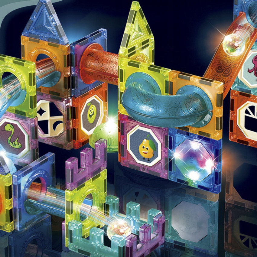 Kompletná 75-dielna sada magnetických blokov so svetelnou dráhou